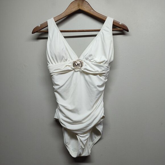 Michael Kors Other - Michael Kors One Piece Swimsuit Women 6 White Rouched Tummy Control Summer Beach